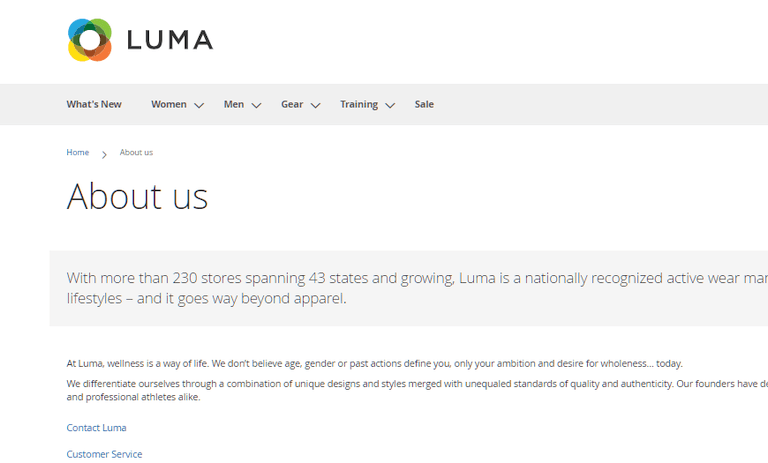 Default About Us page in Magento 2