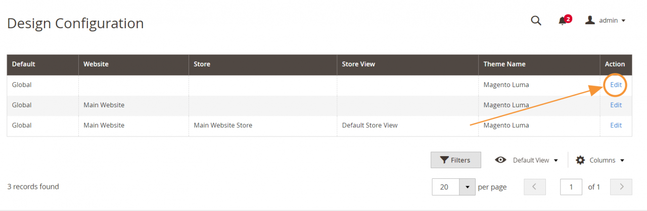 Edit global design configuration
