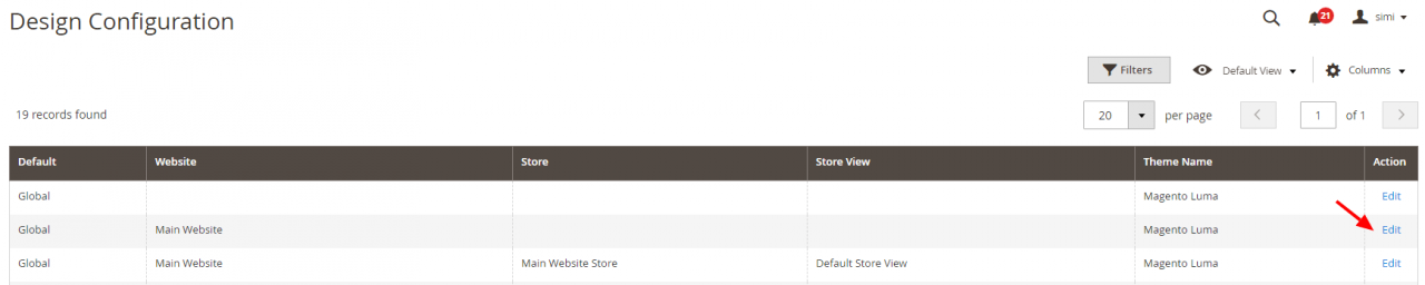 Magento 2 edit website