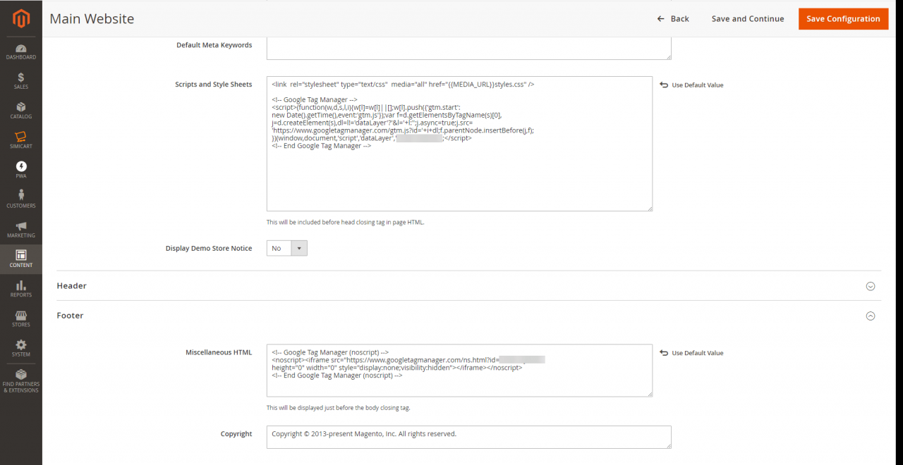 Magento 2 header and footer code