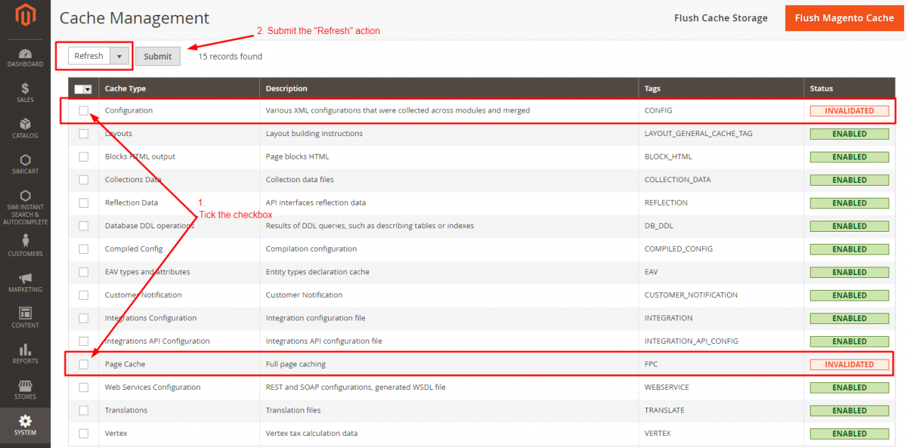 refresh page cache magento 2